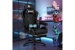 ALFORDSON Silla para Juegos, Silla para Jugadores de Carreras con Masaje de 2 Puntos para Juegos, Silla Ergonómica para Computadora con Cojín Lumbar, Altura Ajustable, Cuero PU, Negra
