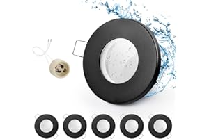 GeyouLux 6x Spot LED Encastrable IP65 Cadre Avec Douille GU10, Spots de plafond en Fer Noir, Rond plat Spots Salle de bain spot cadre d'encastrement 68mm pour extérieur- intérie