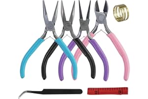 JRSHIRLEYLTD 7 Piezas Juego 4,5 pulgadas Alicates Punta Redonda, Herramienta Joyería y reparación,Herramientas Hacer con Redonda,Alicates Cremallera,Profesionales Juego Alicates Joyería