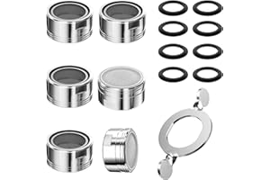 Fousenuk 6 piezas Aireador Grifo Plata, Filtro Grifo M24 Lavabo con 8 Juntas y 1 Llave, Boquilla Grifo Ahorro de Agua Adaptador Filtro Grifo para Lavabo de baño y Fregadero de cocina