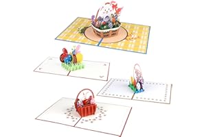 ELECLAND 4 Stück Ostern Pop Up Karten Osterhasen Eier Blumenkorb 3D Ostern Grußkarten Ostern Geschenkkarten für Kinder Freunde Familie (Hase)