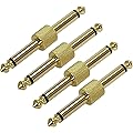 Amuzik 1/4 inch 6.3mm Guitar Pedal Connector Couplers Straight Type 4 Pack TS Copper Male Connector for Saving Effect Pedalboard Space(4 Packs)