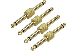 Amuzik 1/4 inch 6.3mm Guitar Pedal Connector Couplers Straight Type 4 Pack TS Copper Male Connector for Saving Effect Pedalboard Space(4 Packs)
