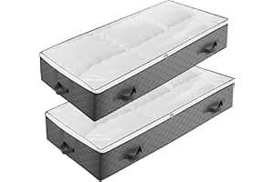 HUSAIHU 90L Underbed Storage Bags, 2 Pack Large Under Bed Storage Box with lid, Foldable Clothes Storage Bag with 4 Reinforced Handle, Storage Bag with PVC Window for Quilts, Blankets, Clothes, Bedding