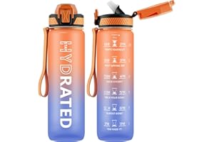 QLUR Gourde, 1L Gourde Sport avec Paille et GraduéE, 1 Litre éTanche Bouteille D'Eau avec Brosse, Gourdes Motivation sans BPA pour Fitness, Bureau, L'éCole, Yoga