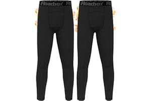 Roadbox 2 Pack Thermal Leggings Kids, Boys Base Layer Football Tights, Youth Sports Running Fleece Lined Compression Pants
