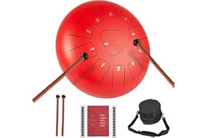 VEVOR Handpan Harmonic, Hand Drum Tamburo Musicale in Acciaio in 11 Note, Drum Hand 10 Pollici con Soft Hand Pan Bag,Hand Drum Rosso con Liibro di Musica, Borsa, Staffa a Mazzuolo