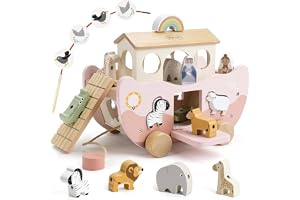 Joyreal Noahs Ark i Trä - Montessori Spel 1 2 3 År, Träspel för Barn, Doppingspresenter Flicka Pojke, Utbildningsleksaker Present