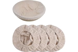 FEELAVA 4 Ronde Panier D'imperméabilisation Du Pain Doublure En Tissu Pain Banneton Panier Doublure En Tissu Levain Banneton Chiffon D'imperméabilisation En Rotin Naturel Pâte De Cuisson Couverture De Panier