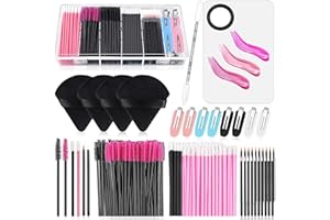 AUDAB Einweg-Make-up-Applikatoren-Set mit Dreieck-Puff-Mischpalette, Künstlerbedarf Einweg-Mascara-Stäbe, Lippenpinsel, Haarspangen, Puderquasten für Gesicht mit Aufbewahrungsbox