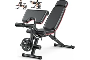 FOSTOY Workout Bench Adjustable, Multi-Functional Weight Bench Press with Leg Extension, Preacher Pad, All-in-One Gym Bench for Weight Lifting & Incline Flat Sit up for Home Gym Full Body Workout Exercise