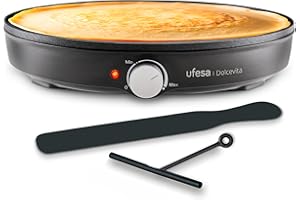 Ufesa Crêpière Dolcevita 1000W, Plaque Antiadhésive de 30 cm, Contrôle de Température Réglable, Voyant avec Thermostat, Sécurité Thermique, Pieds Antidérapants, Accessoires Inclus