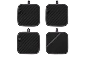 ‎BONTHEE BONTHEE 20CM Topflappen rutschfest haltbar hitzebeständig zum Kochen Backen Küchenutensilien - Schwarz - 4 Stück