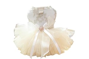 WIZ BBQT Abito per cani di piccola taglia, con anello al guinzaglio e fiocco, abito da sposa di lusso con gonna a tutù multistrato, vestito da gatto con fiore ricamato (S)