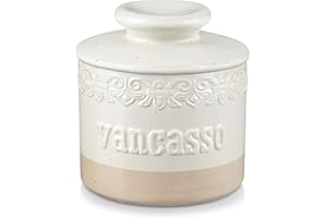 vancasso Seesami beżowe naczynie na masło, ceramiczny pojemnik na masło z pokrywką, pojemnik na masło z przewodem wodnym do smarowania masła