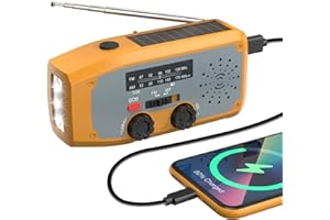Portable Radio, DOLUCKY Radio a Pile Survie, Dynamo AM/FM de Direction du Vent et de la météo, avec Batterie de 2000 mAh, d'urgence Solaire, avec Lampe de Poche LED, Alarme SOS, Peut Charger Les
