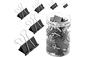 GLORHA 120 Stück Foldback Klammern 15mm, 6 Größen Schwarz Binder Clips für Notizen Briefpapier Clip Bürobedarf
