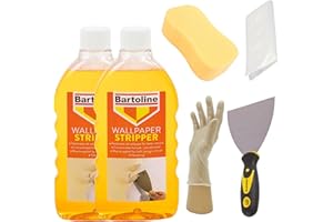 JBL GENERAL Wallpaper Stripper Bundle - 2 x 500ml Bartoline Wallpaper Remover Bottles, Blackspur 4" Scraper with Non-Slip Grip, Thick 2' Sponge, Gloves & Dust Sheet | Ultimate Wallpaper Removal Kit