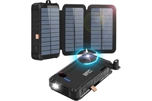 CXYP Solar Powerbank mit Kurbel, 12000mAh Externer Akku Kurbel Generator Powerbank Ladegerät mit Dual USB Ausgängen und LED Taschenlampe für Outdoor,Camping,Handy