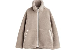 FYHTC Women's Winter Long Sleeve Zip Up Sherpa Jacket Coat Pockets Warm Fleece