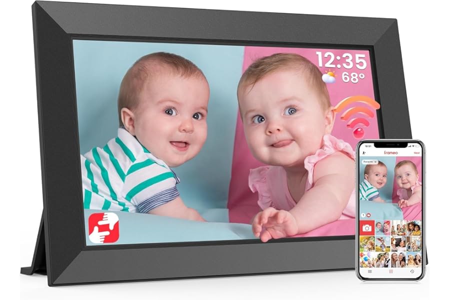 Frameo WiFi Digital Photo Frame 10.1 Inch - 1280x800 HD IPS Touch Screen Picture Frame Electronic, 32GB Memory, Auto Rotate, Wall Mountable, Digital PictureFrame for Sharing Photos and Videos