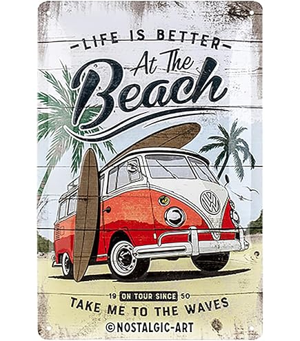 GLOBLELAND Plaque En Métal Vintage Plage D'été 8x12 Pouces Plage Rétro Métal Étain Signe Fer Affiche Peinture Pour La Maison Bar Café Cuisine Restaurant Décoration Murale