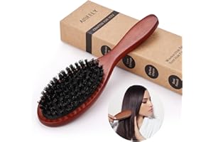 AISEELY Cepillo para Pelo de Cerdas Naturales de Jabalí para Mujeres, Hombres y Niños, para Desenredar y Peinar, para Barba y Cabello Fino, Reduce la Rotura