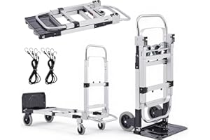 CREWORKS Carrello Pieghevole 2 in 1 Capacità 270 kg, Carrello Portapacchi con Ruote Girevoli Bloccabili e 2 Cinghie, Carrello in Lega di Alluminio Regolabile in Altezza per Casa, Magazzino, Ufficio