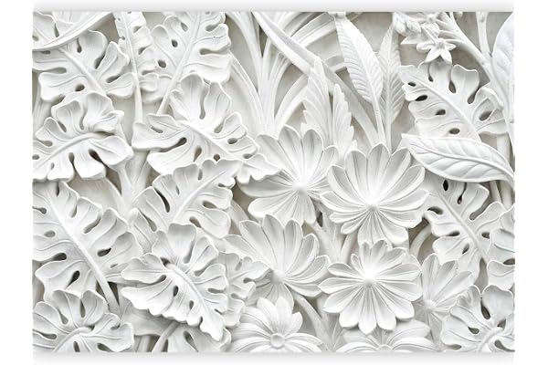 murando - Papier peint panoramique artistique 400x280 cm - Revêtement mural décoration salon - Design moderne - Fleurs en pierre motif blanc feuilles fond de texture romantique f-B-0038-a-a