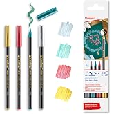 edding 1340 metalik fır&ccedil;a u&ccedil;lu ke&ccedil;eli kalem, 4 parlak renkli set, esnek fır&ccedil;a ucu