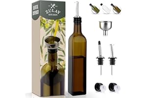 Zulay Kitchen Bouteille Distributrice d'Huile d'Olive bec Verseur - 500ml Bouteille en Verre d'Huile d'Olive Avec 2 Becs, Bouchons Amovibles, 2 Capsules & 1 Entonnoir - Recipient Pour la Cuisine