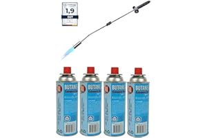 Quemador de malezas RHP 80 cm, incluidos 4 cartuchos de gas butano de 227 g, quemador de gas con encendido piezoeléctrico, quemador de llama ajustable