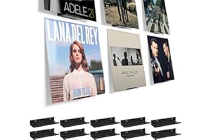 BiJun Vinyl Wall Mount 10 Pack, Black Metal Vinyl Holder Wall Display Shelf Record Wall Mount Stand for Albums LP Minimalist Vinyl Record Wall Storage Set for CD Display in Office Home (Wall Black10)