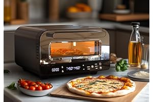 REBONGKI Elektrischer Pizzaofen, 1850W 450°C Pizzabackofen mit 60-Min-Timer & 6 Voreinstellungen für Pizza bis 12", Inkl. Pizzastein und - schaufe