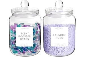 Wanwanzi Lot de 2 bocaux en verre pour buanderie - Contenants en verre de 1,8 l - Bocal à linge avec couvercle pour lessive et perles