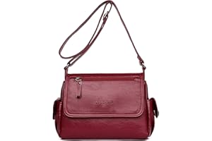 SACMILL Ladies Soft Crossbody Bags Multi-Pocket Leather Lightweight Shoulder Handbags for Women with Adjustable Shoulder Strap
