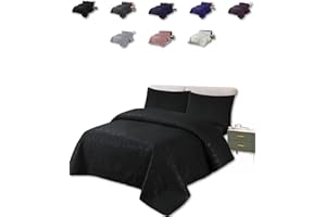 THEWHITEWATER LIMITED BEDSPREAD - Luxury Quilted – 3 Tog – Bed Throw Warm Quilt – (Bedspread Double 200 x 220 cm Black) Bed Spread Set 100% Cotton Cover + Virgin Polyester 150 GSM - Pinsonic Stitching