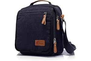 CHEREEKI Canvas Bag, Shoulder Bag Messenger Bag with Multiple Pockets (Hold 10 inch Tablet, iPad, Kindle)