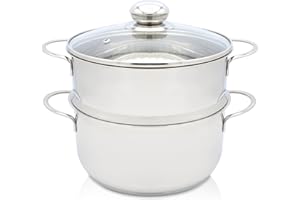 Krüger Edelstahl-Kartoffeldämpfer mit Glasdeckel - Bio-Dünster mit praktischem Schüttrand & energiesparendem Kapselboden - Topf für wasserarmes Garen & fettarmes Braten (20 cm)