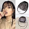 CORINTH (Black bangs) - Human Hair Bangs Clip on Real Hair Dark Brown 4 Flat Bangs with Temples Hand Made Mini Air Bangs (Black bangs)