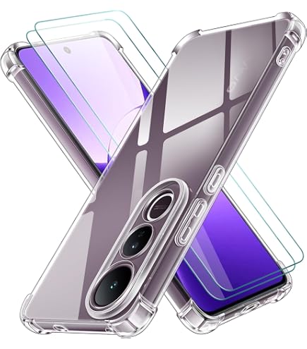 iVoler 3 in 1 Cover per vivo Y28 con 2 Pezzi Pellicola Vetro Temperato, Trasparente Antiurto Custodia, Sottile Morbida in Silicone TPU Protettiva Case