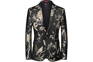 YOUTHUP Mens Embroidery Blazer Slim Fit Flowery Suit Jacket Stylish Floral Tuxedo Jackets