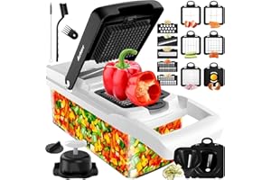 AZTARR 16 in 1 Vegetable Chopper Multi Purpose Mandoline Vegetable Slicer Multifunctional Veg Slicer with Lid Potato Spiral Cutter Veg Onion Chopper Lemon Squeezer Egg Slicer Yolk Separator Peeler