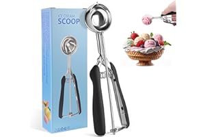 Bellanova Porzionatore per Gelato in Acciaio Inox 304, Testa da 5 cm, Cucchiaio Gelato da Design a Rilascio con Manico Nero, adatto per Gelato, Dessert e Palline di Melone (Nero)