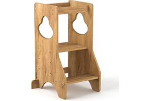 COSYLAND Tour d Observation Montessori Réglable en Hauteur pour Enfants de 18 Mois à 6 Ans, Chaise d Apprentissage Sécurisée en Bois, Design Moderne et Stable, Idéale pour Bébé - Naturel