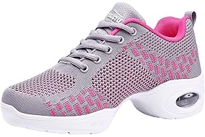 MEIDIASTRA Women's Jazz Shoes Lace-up Dance Sneakers Lady Split Sole Air Cushion Modern Dance Shoes Platform