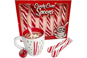 P&E Cuillères Canne à Sucre d'orge, Lot de 6, Rouge et Blanc couleur de noël, parfum goût fraise