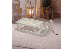 ECD Germany Deko Schlitten aus Holz, 50,5 x 13,5 x 23,5 cm, Weiß, mit LED, Weihnachtsdeko, Weihnachten Dekoration, mit Batterien, Holzschlitten, Holz Deko, Dekoration, Dekoschlitten, Winterdeko