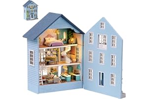 Spilay Dollhouse DIY Miniature Wooden Furniture Kit,Mini Handmade Doll House with LED,1:24 Scale Creative Woodcrafts Toys for Adult Friend Lover Birthday Gift D031