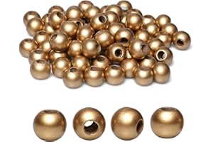 TOPTAN 50pcs 20mm Macrame Wood Beads Gold Dyed Large Hole Wooden Beads for DIY Handmade Project Crafts (8mm Hole)
